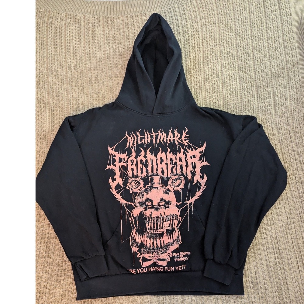 Five Nights at Freddys Nightmare Fredbear Hoodie Black Peach XL Metal Graphic
